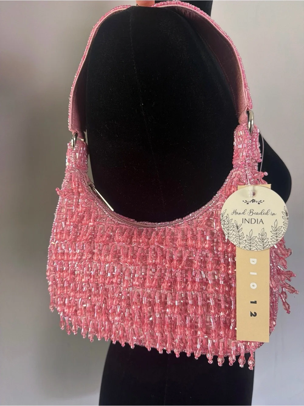 Pink Tweed Beaded Shoulder Bag - Made in India